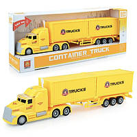 Машинка фура грузовик с контейнерами детская инерционная со светозвуковыми эффектами 36 см Желтый (60383)