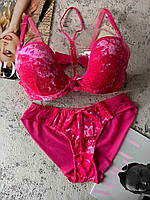 75,80,85С Розовый велюровый комплект женского нижнего белья на 3 размер с пуш ап