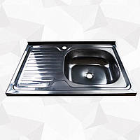 Мойка кухонная накладная 50х80 правая стандартная прямоугольная раковина на кухню нержавейка (vi-5289) AGS