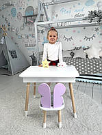 Дерев'яний дитячий столик із шухлядою білий і стільчик Метелик