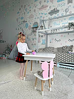 Дерев'яний дитячий столик із шухлядою білий і стільчик Метелик