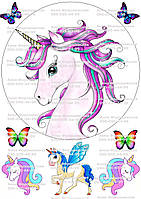 Цукрова картинка №10 Єдиноріг фотодрук на торт єдиноріжки єдинороги