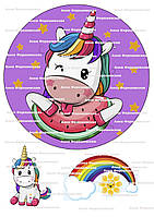 Вафельна картинка №2 Єдиноріг фотодрук на торт єдиноріжки єдинороги
