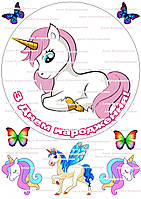 Вафельна картинка №3 Єдиноріг фотодрук на торт єдиноріжки єдинороги