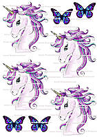 Вафельна картинка №7 Єдиноріг фотодрук на торт єдиноріжки єдинороги