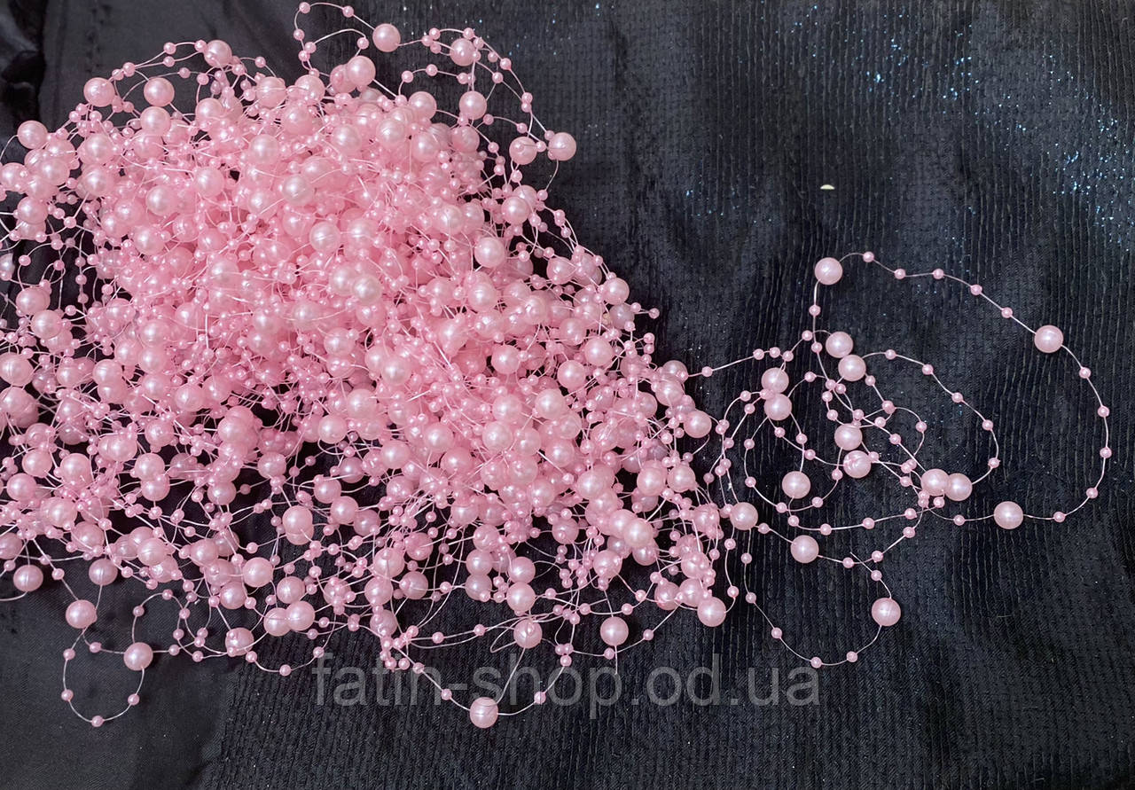 Намистини на волосіні 8мм і 3мм колір світло-рожевий, фото 1
