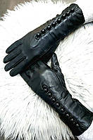Перчатки кожаные удлиненные черные