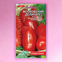 Томат Московский деликатес красный, удлиненная сливка высокорослый среднеспелый, семена 0.1 г