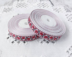 Стрічка репсова орнамент із трояндами, 1,5 см. 1 м/п