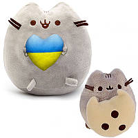 Набор Мягких игрушек 2Life Пушин кэт с сердцем 23х25 см и Pusheen cat 8х7 см с Печеньем большим Серый n-11483