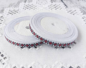 Стрічка репсова орнамент із червоними ромбами, 1 см. 1 м/п