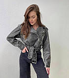 Жіноча укорочена косуха куртка у вінтажному стилі, фото 8