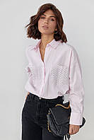 Рубашка женская длинная с термостразами на карманах розовая L