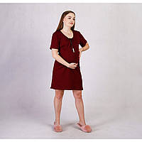 Трикотажна жіноча нічна сорочка з коротким рукавом кулір "Крапля-бордо" р. 46-58