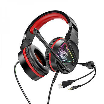 Навушники Hoco ігрові дротові підсвічування мікрофон W104 Black/Red