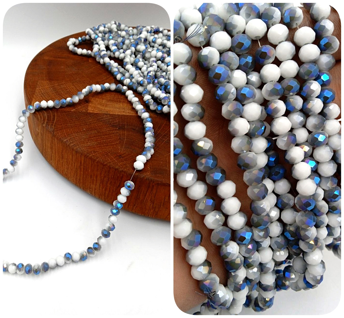 Намистини рондель / 6х4 мм / кількість: 80-90 шт / Біло-Синій Непрозорий / з АБ бочком, фото 1