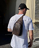 Сумка слінг для чоловіка шкіряна Crazy Horse коричнева практична чоловіча сумочка крос боді шкіряний месенджер на плече, фото 7