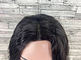 Перука чорна хвиляста з проділом подовжене каре 40см, фото 4