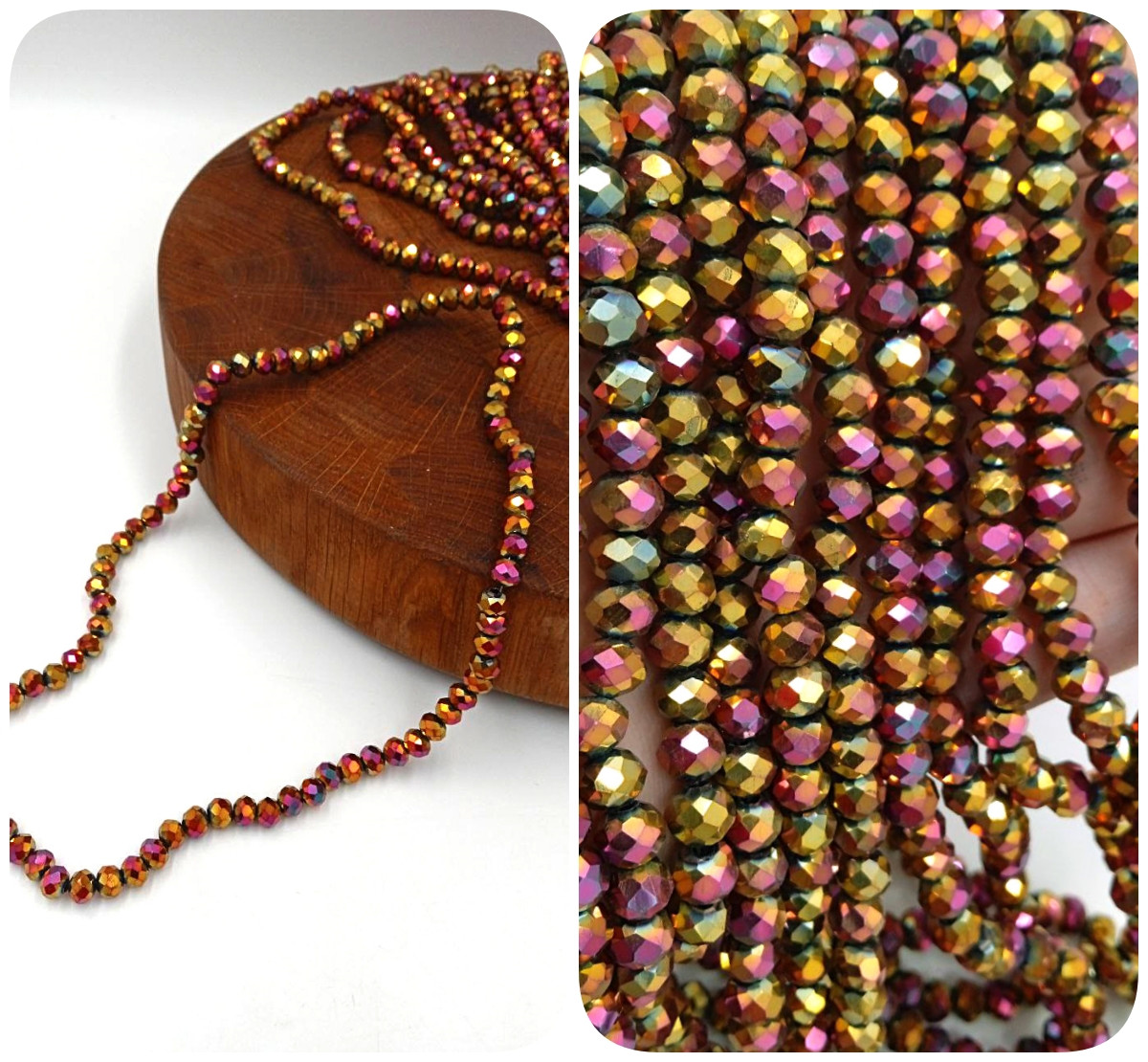 Намистини Рондель / 6х4 мм / Кількість: 80-90 шт / Непрозорий / Гальваніка Райдужна, фото 1