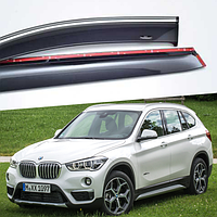 Дефлектори вікон вітровики на BMW X1 F48 2015 -2022 З Хром Молдінгом (скотч) HIC