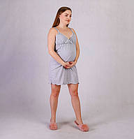 Нічна сорочка літня на тонких бретельках для вагітних і для годуючих мам сірий 46-54р.