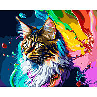 Картина по номерам Strateg Красочная кошка с лаком 40x50 см GS1339 GS1339 набор для росписи по цифрам