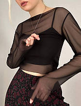 Жіночий топ на бретелях із мікродайвінгу та лонгслів із сітки розміри норма