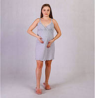 Ночная рубашка летняя на тонких бретельках для беременных и для кормящих мам серый 46-54р.