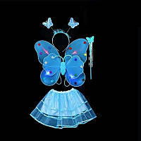 Карнавальный наряд крылья с юбкой светящийся Бабочка 9086 голубой d