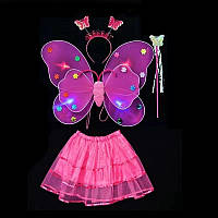 Карнавальный наряд крылья с юбкой светящийся Бабочка 9087 милиновый d