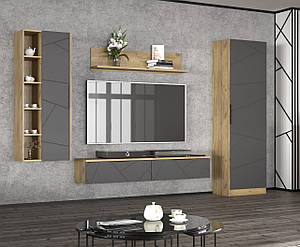 Сучасна стильна модульна навісна стінка під телевізор у вітальню, зал модерн Вектор 273 см Мебель Сервіс