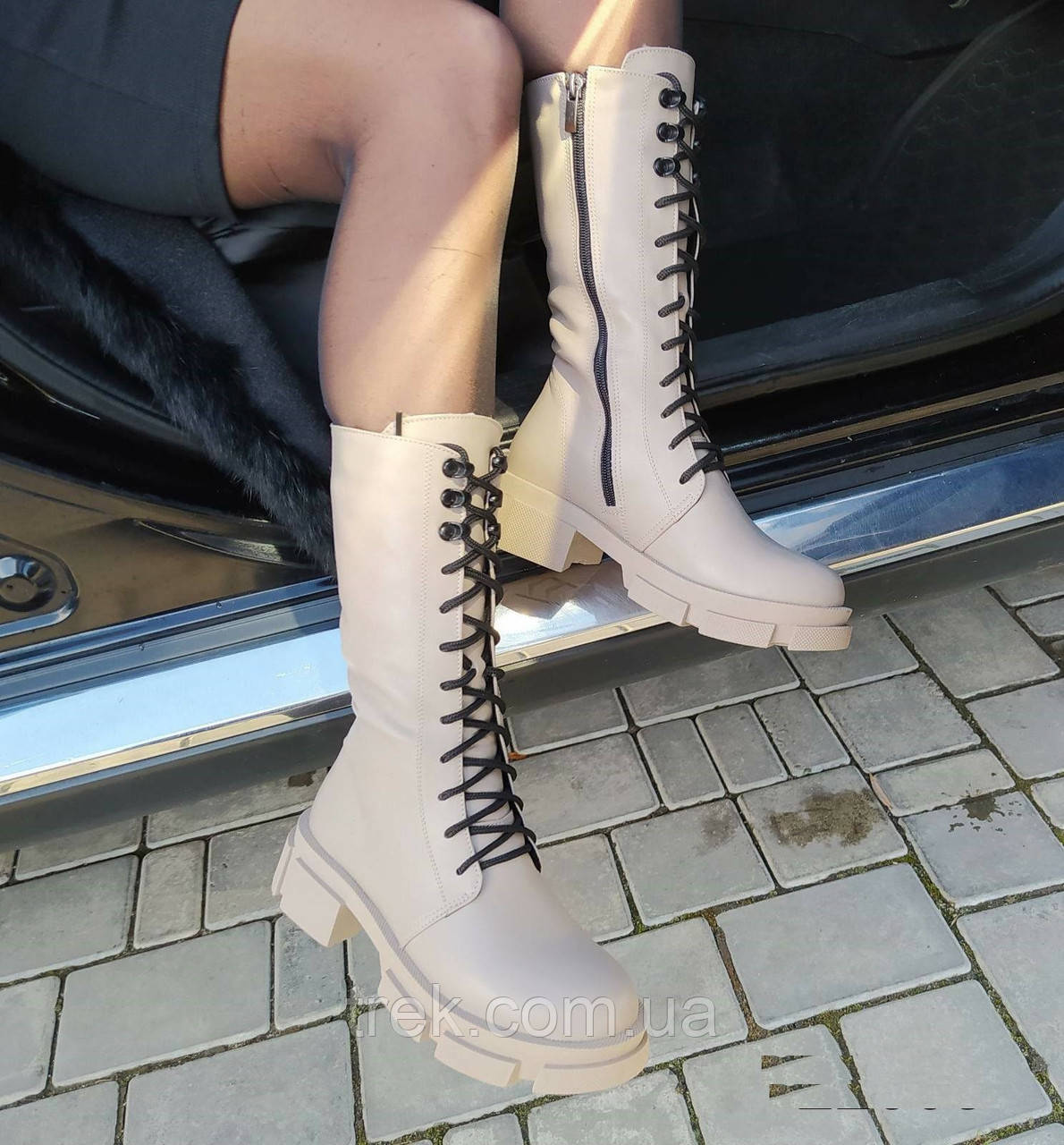 Черевики жіночі зимові шкіряні на шнурівку бежеві /22003/ 41р, фото 1