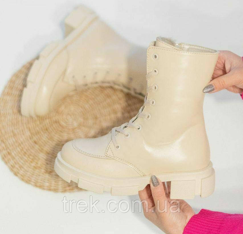 Черевики жіночі зимові шкіряні бежеві /22611/ 36р, фото 1