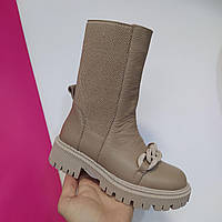 Черевики жіночі зимові шкіряні бежеві /22625/ 37р