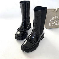 Черевики жіночі зимові шкіряні лакові чорні /22624/ 34р