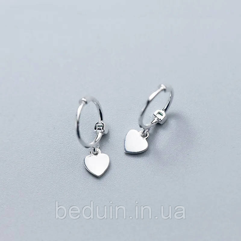 Серебряные милые серьги кольца Сердечки - серебро 925 пробы EGYPT SILVER