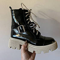 Черевики жіночі зимові шкіряні лакові чорні /22637/ 37р