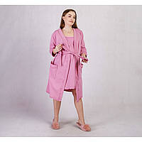Теплий комплект халат з нічною "Застібка-Рожевий" 46-54р. ростовка 3 шт