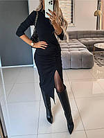 Блестящее Силуэтное платье с разрезом по ноге Ткань микро дайвинг Размеры 42-44, 46-48, 50-52