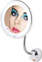 Гибкое зеркало для макияжа с 8-дюймовым 10-кратным увеличением и светодиодным естественным светом