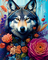 Набор для творчества алмазная картина Волк среди цветов Стратег 40х50см (SK85998)