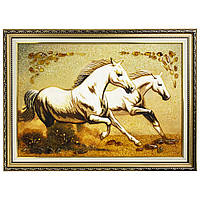 Картина "Бег лошадей" из янтаря 40х60
