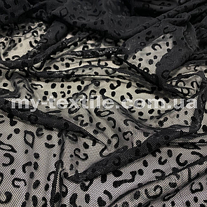 Сітка стрейчева принт оксамитовий Гепард чорний