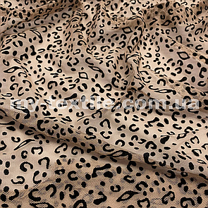 Сітка стрейчева принт оксамитовий Гепард бежевий