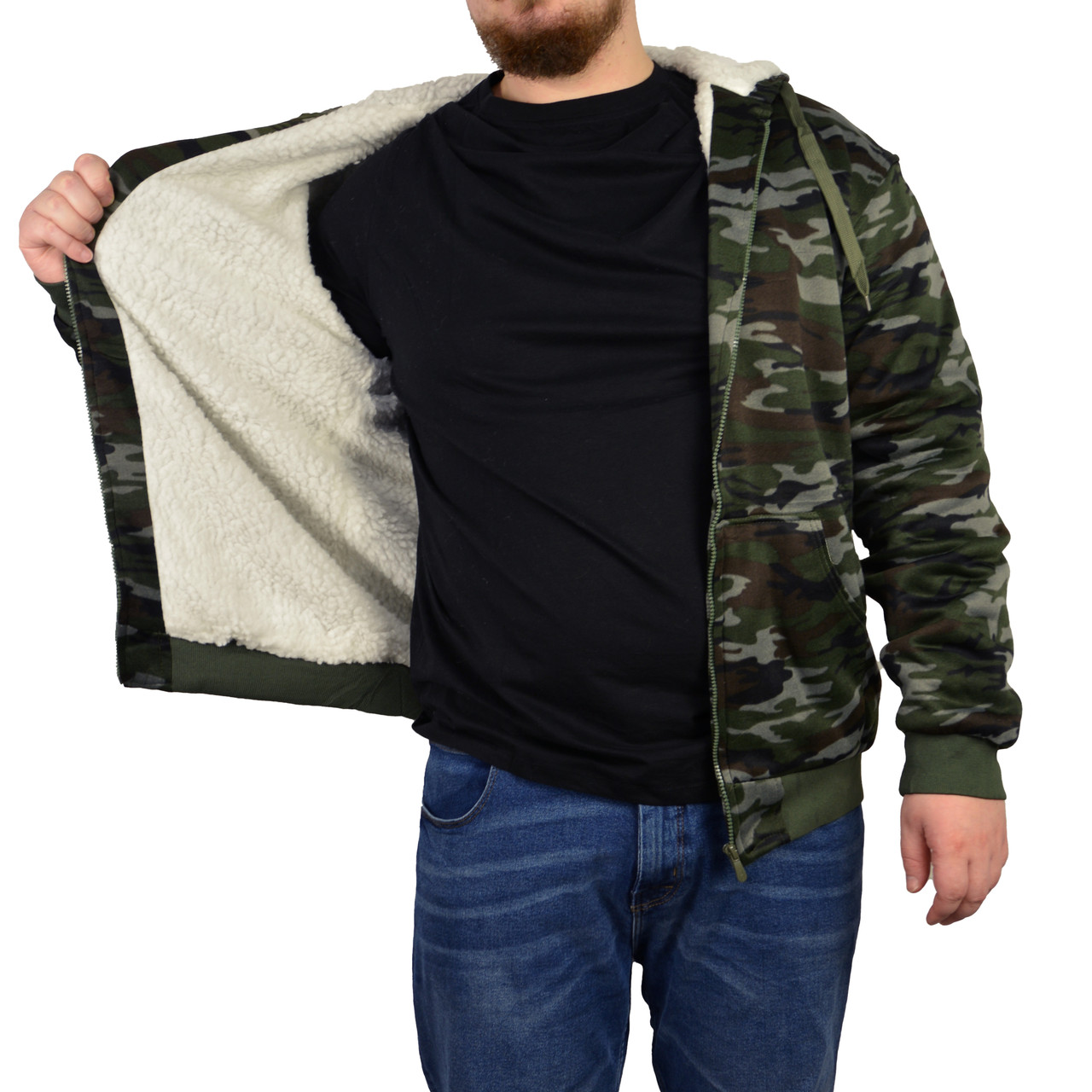 Куртка чоловіча камуфляжна на хутряній підкладці з капюшоном — застібка блискавка XL-4XL