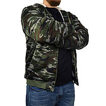 Куртка чоловіча камуфляжна на хутряній підкладці з капюшоном — застібка блискавка XL-4XL, фото 4