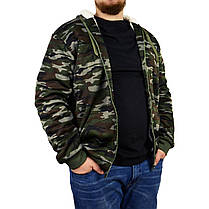 Куртка чоловіча камуфляжна на хутряній підкладці з капюшоном — застібка блискавка XL-4XL, фото 2