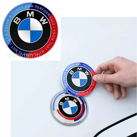 Емблема Ювілейні 50 років BMW (БМВ) Motorsport (напис по колу) Триколор- 82 мм