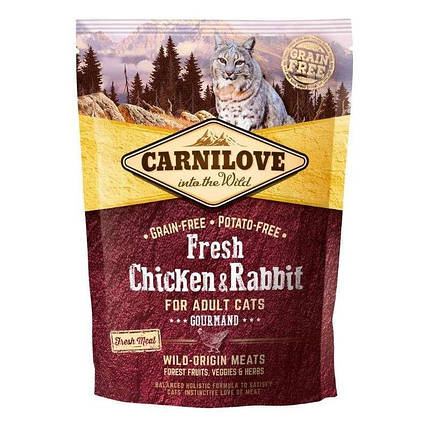 Сухий корм Carnilove Fresh Chicken and Rabbit Gourmand for cats 400g курка, кролик д/котів, фото 1