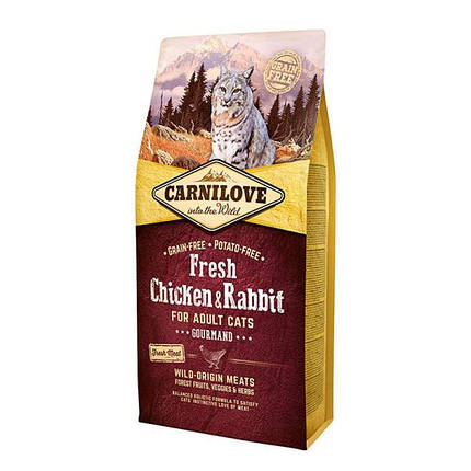 Сухий корм Carnilove Fresh Chicken and Rabbit for Adult cats 6 kg курка, кролик д/котів, фото 1